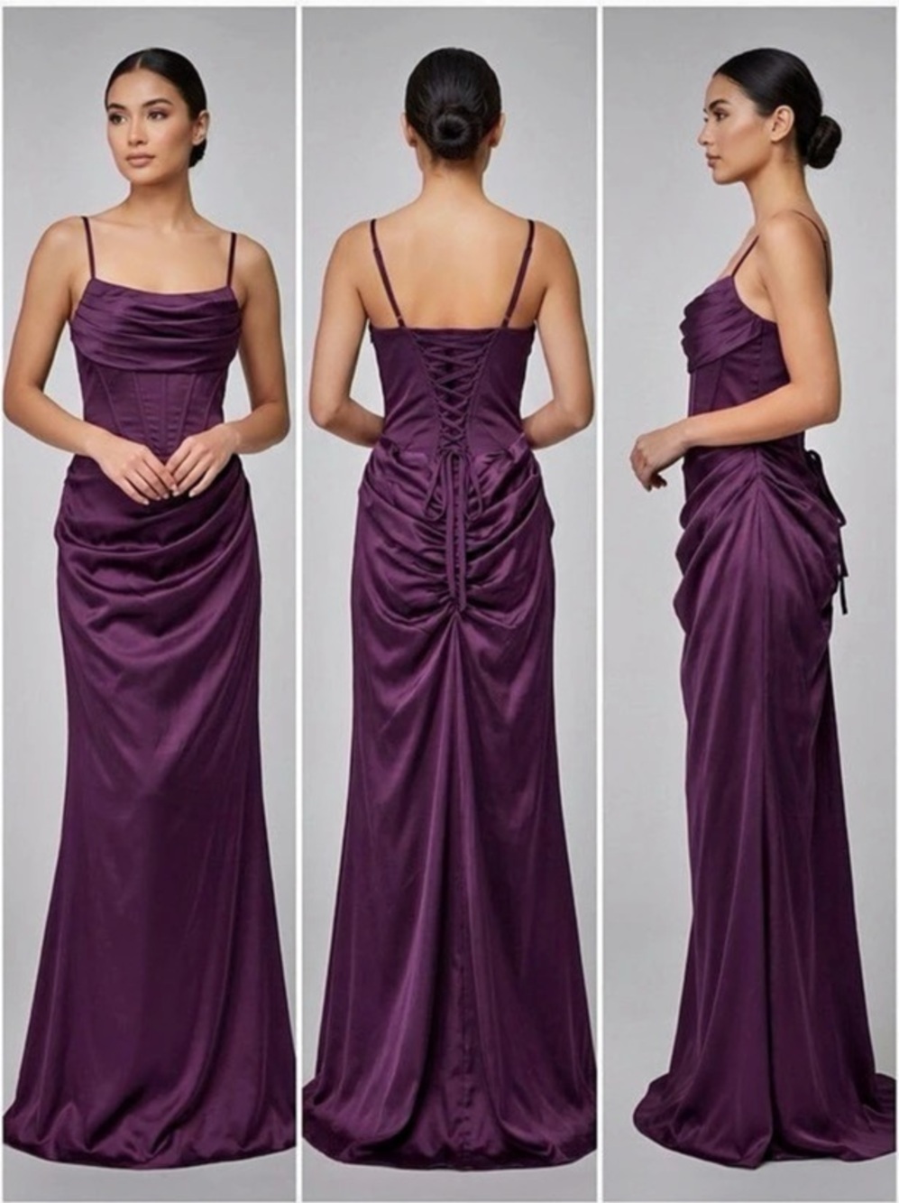 Purple Ruched Maxi Gown NWT